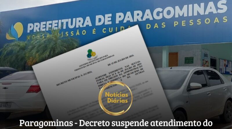 A Prefeitura de Paragominas emitiu o Decreto Nº 311/2024, suspendendo o atendimento no serviço público municipal nas próximas sexta-feiras do mês de julho, com a justificativa de estabelecer a organização e o funcionamento dos órgãos da administração pública municipal, de forma a garantir a economicidade e eficiência do serviço prestado.