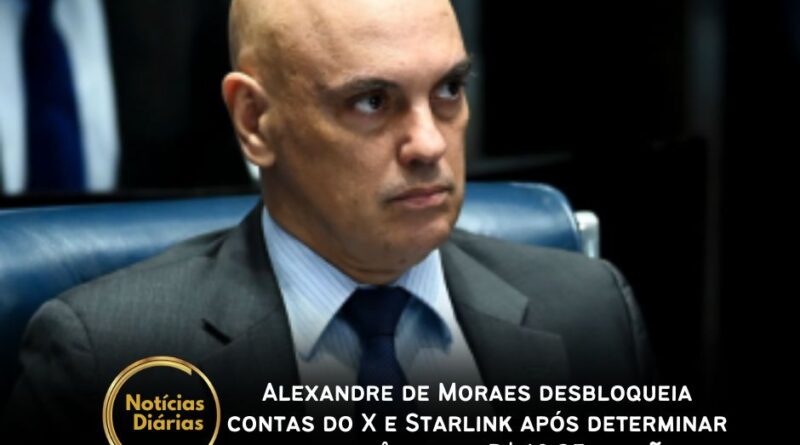 Alexandre de Moraes, ministro do Supremo Tribunal Federal (STF), determinou a transferência de R$ 18,35 milhões, bloqueados em contas das empresas X e Starlink, para os cofres da União