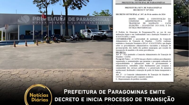 Após 25 dias da eleição que definiu o próximo prefeito de Paragominas, a Prefeitura emitiu o Decreto Nº 367, datado de 30 de outubro de 2024, estabelecendo a equipe responsável pela transição de governo.