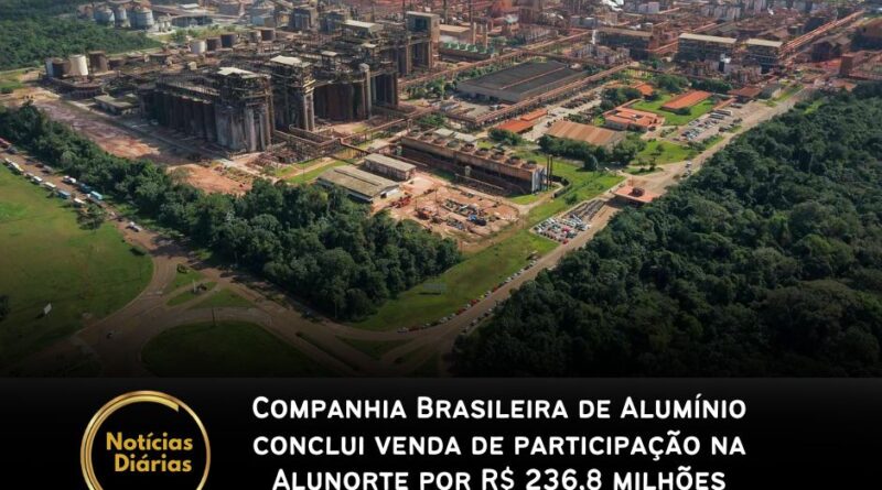 A Companhia Brasileira de Alumínio (CBA) finalizou a venda de 3,03% da Alunorte para a Glencore, em um acordo avaliado em R$ 236,8 milhões. A refinaria, localizada em Barcarena, é considerada uma das maiores do mundo em produção de alumina