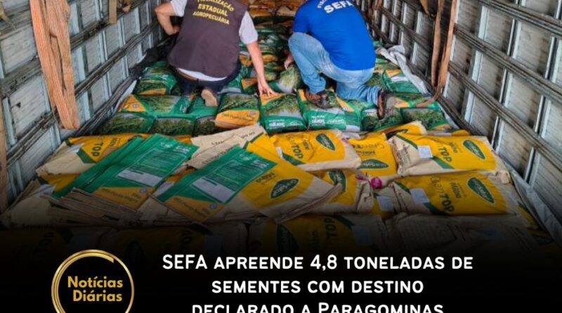 operação da SEFA (Secretaria da Fazenda) interceptou, no dia 25, uma carga de 4,8 toneladas de sementes híbridas de milho e sorgo em Dom Eliseu, no Pará. Apesar de as notas fiscais indicarem Paragominas como destino final