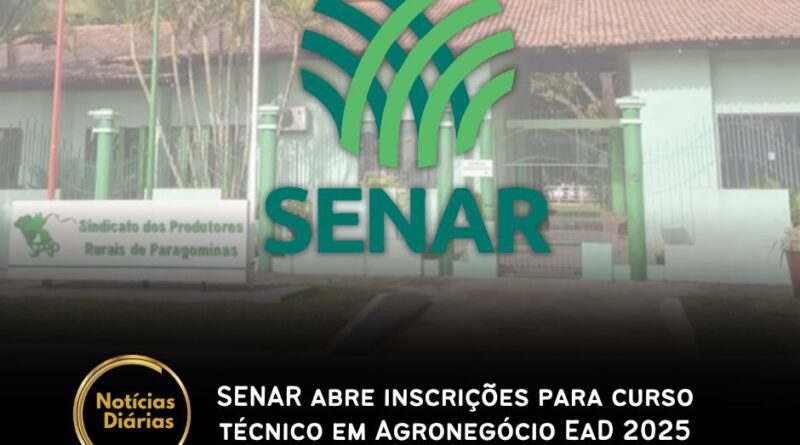 O Serviço Nacional de Aprendizagem Rural (SENAR) está com inscrições abertas para o Processo Seletivo 2025/1 do Curso Técnico em Agronegócio, na modalidade a distância (EaD), e oferecido gratuitamente.