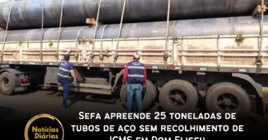 Fiscalização da Secretaria de Estado da Fazenda (Sefa) realizada por servidores lotados na Coordenação de controle de mercadorias em trânsito do Itinga, no município de Dom Eliseu, nordeste paraense, na segunda-feira (18), apreendeu 25 toneladas de tubos de aço carbono.