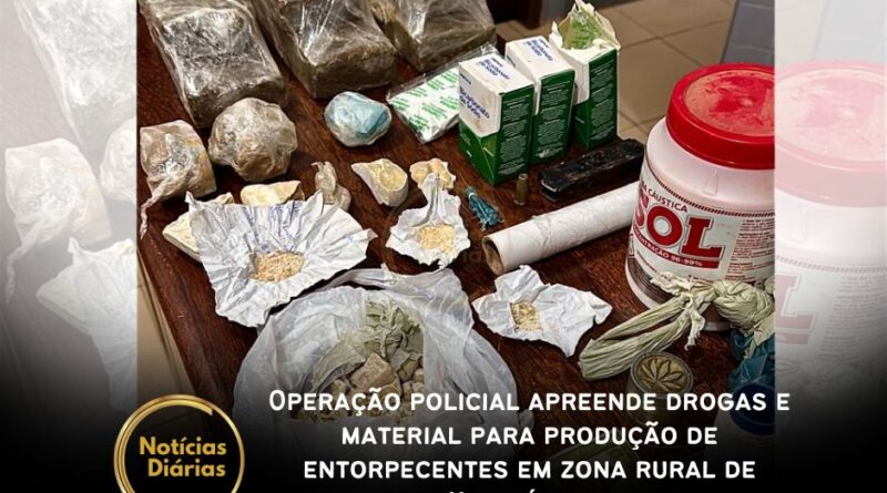 Operação policial apreende drogas e material para produção de entorpecentes em zona rural de Ulianópolis