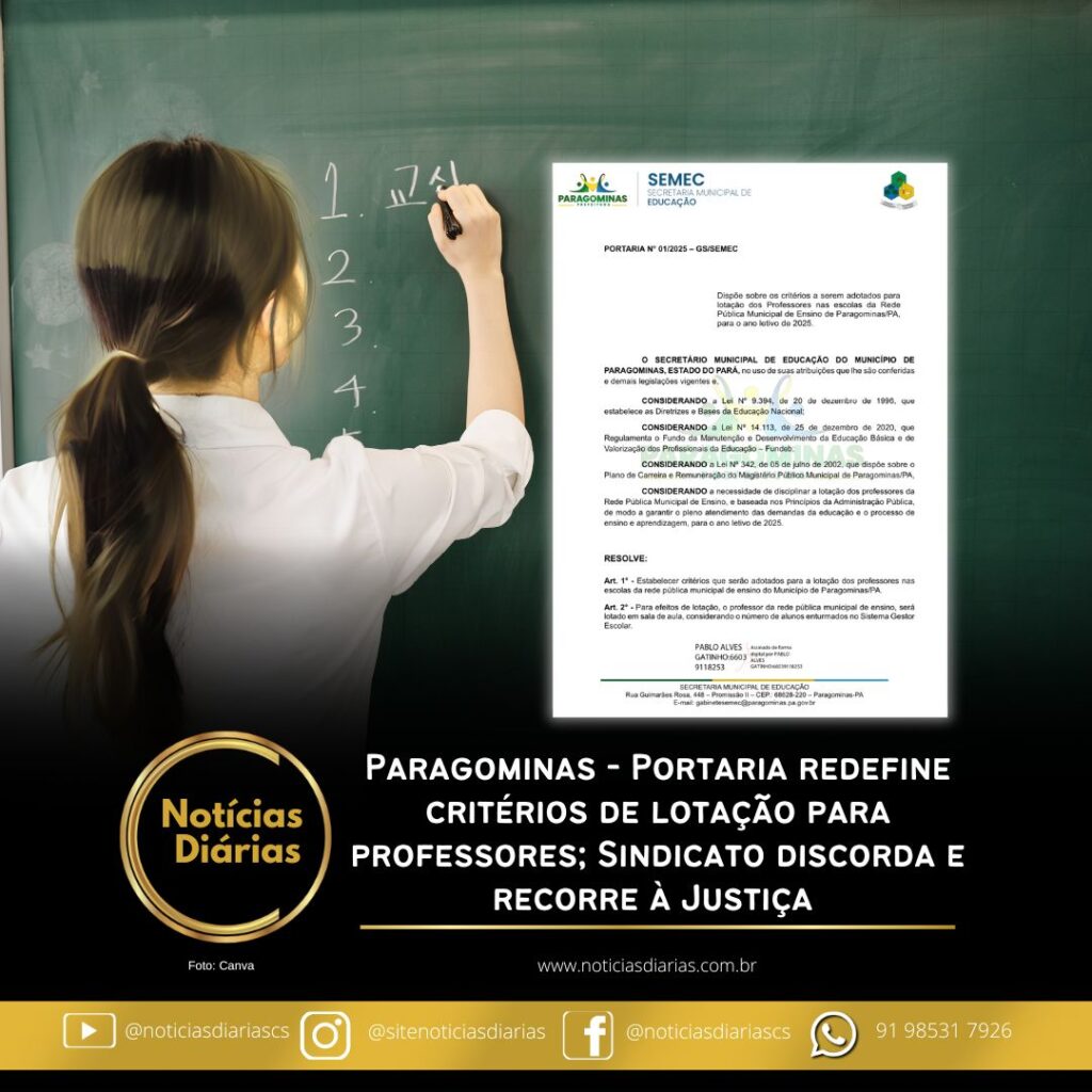 Em 21 de fevereiro de 2025, a Secretaria Municipal de Educação de Paragominas (SEMEC) publicou a Portaria nº 01/2025, estabelecendo novos critérios para a lotação de professores na rede pública municipal para o ano letivo de 2025.